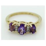 10kt Gold Amethyst & Diamond 3 Stone Designer Ring