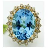 14kt Gold 24.38 ct Blue Topaz & Diamond Ring