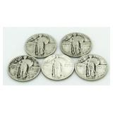 (5) Full Date Standing Liberty Quarters