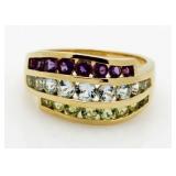 Multi Gemstone 3 Row Designer Ring