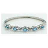 Genuine 4.00 ct Blue Topaz & Diamond Bracelet