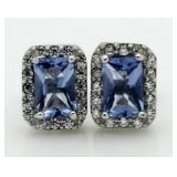 Step Cut Ceylon Sapphire Designer Earrings