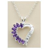 Amethyst & Diamond Accent Heart Pendant