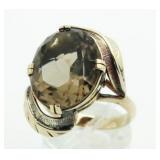 14kt Gold Oval 14.50 ct Smoky Quartz Solitaire