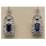 10kt Gold Genuine Sapphire & Diamond Earrings