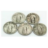 (5) 1926-30 Standing Liberty Silver Quarters