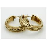 14kt Gold Etched Hoop Earrings