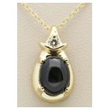 14kt Gold Cabechon Star Sapphire & Diamond Pendant