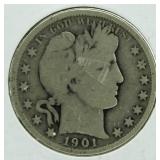 1901 Barber Silver Half Dollar