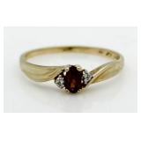 10kt Gold Genuine Garnet & Diamond Ring