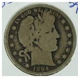 1894-O Barber Silver Half Dollar