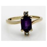 10kt Gold Genuine Amethyst & Diamond Ring