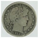 1912-S Barber Silver Half Dollar