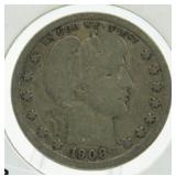 1908-D Barber Silver Quarter