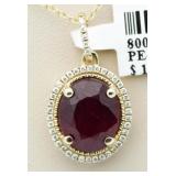 14kt Gold Oval 6.94 ct Ruby & Diamond Pendant