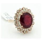 14kt Rose Gold Oval 10.43 ct Ruby & Diamond Ring