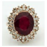 14kt Rose Gold Oval 10.43 ct Ruby & Diamond Ring