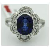 14kt Gold Oval 3.92 ct Sapphire & Diamond Ring