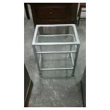 Glass shelf, metal frame, end table