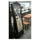 Dark brown floor mirror jewelry cabinet