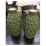 Green Textured Glass Vases