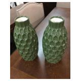 Green Textured Glass Vases