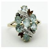 10kt Gold Vintage Blue Topaz & Diamond Ring