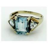 10kt Gold Emerald Cut Blue Topaz Estate Ring