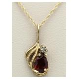 14kt Gold Genuine Garnet & Diamond Pendant