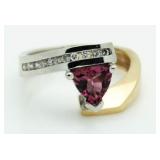 14kt Gold Trillion Cut Pink Topaz & Diamond Ring