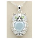 White Quartz & Peridot Owl Pendant