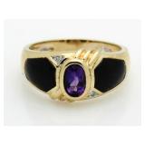 14kt Gold Genuine Amethyst & Diamond Ring