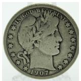 1907-D Barber Silver Half Dollar