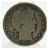 1907-S Barber Silver Half Dollar