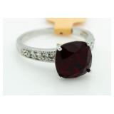 Swarovski Red Garnet Cushion Cut Dinner Ring