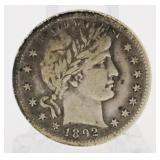 1892 Barber Silver Quarter *Better