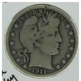 1911-S Barber Silver Half Dollar