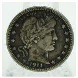 1911 Barber Silver Quarter