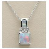 10kt Gold Princess Cut Opal & Diamond Pendant