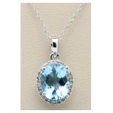 10kt Gold 3.50 ct Blue Topaz & Diamond Pendant