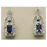 10kt Gold Genuine Sapphire & Diamond Earrings