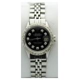 Ladies Oyster Date Black Diamond Rolex Watch