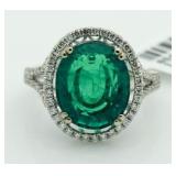 14kt Gold Oval 6.33 ct Emerald & Diamond Ring