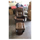 Brown Pushback Recliner & Ottoman