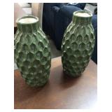 Green Textured Glass Vases