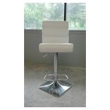 White leather gas powered bar stool