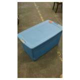 Large blue storage tote with wheels