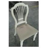 Off white wood chair with cloth seat, as is