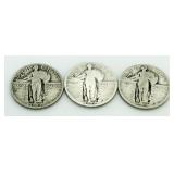 (3) 1925, 26 & 27 Standing Liberty Silver Quarters