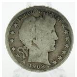 1908-D Barber Silver Half Dollar